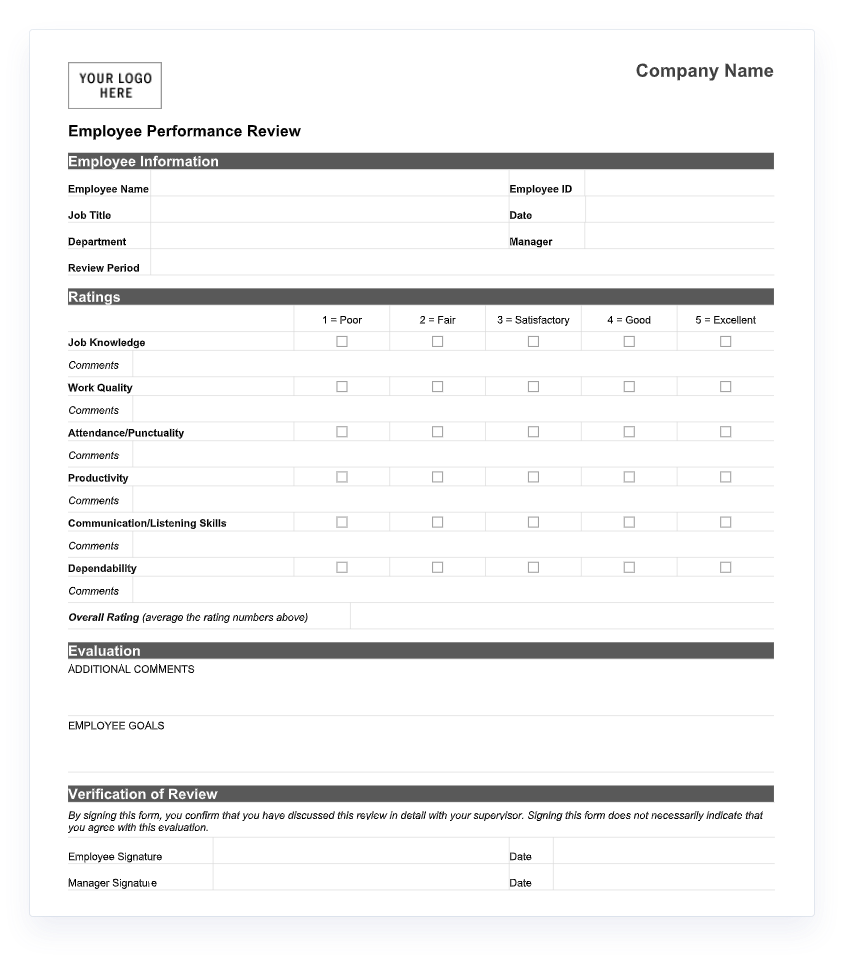 30 60 90 Day Employee Performance Review Template