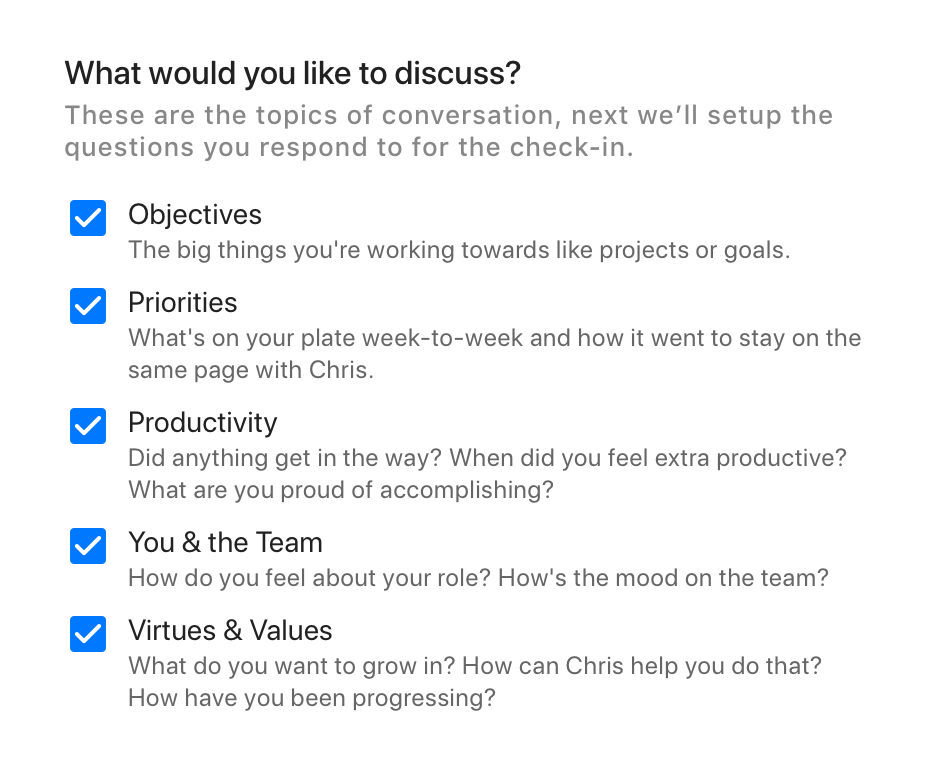 Choosing the right 1-on-1 meeting topics
